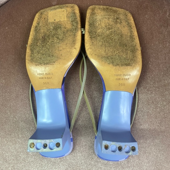 Sergio Rossi Vintage Y2K Square Toe Blue Strappy Heeled Sandals- Size 36.5 - Picture 7 of 12